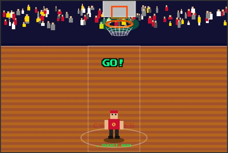 A Cyclones player at the free-throw line beneath a moving hoop in Free Throw Challenge