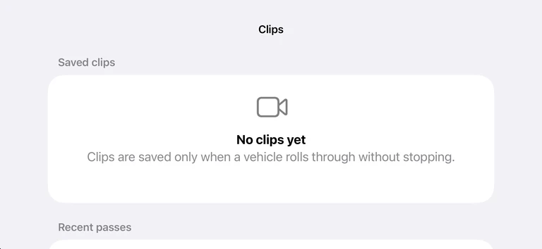 y u no stop’s Clips screen on a fresh install, with no saved clips or recent passes